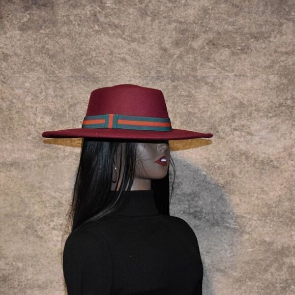 Burgundy Large Wide Brim Fedora Hat